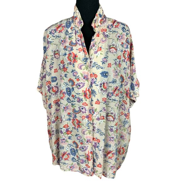 VINTAGE 80s Floral Short Sleeve Blouse - Picture 2 of 11